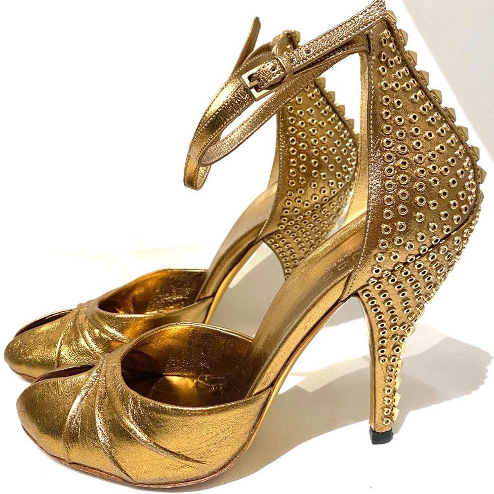 Gucci Pelle S. Cuoio Silk Bronzo Sandals Size 36